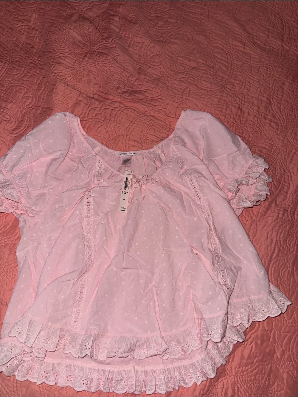 Victoria's Secret Light Pink Ruffle Short Sleeve Blouse